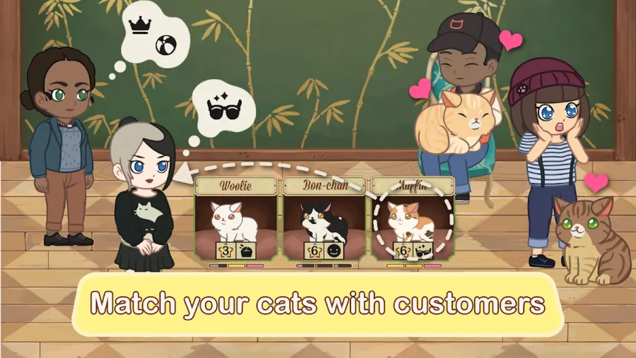 Furistas Cat Cafe screenshot: decorating the room and meeting new cats