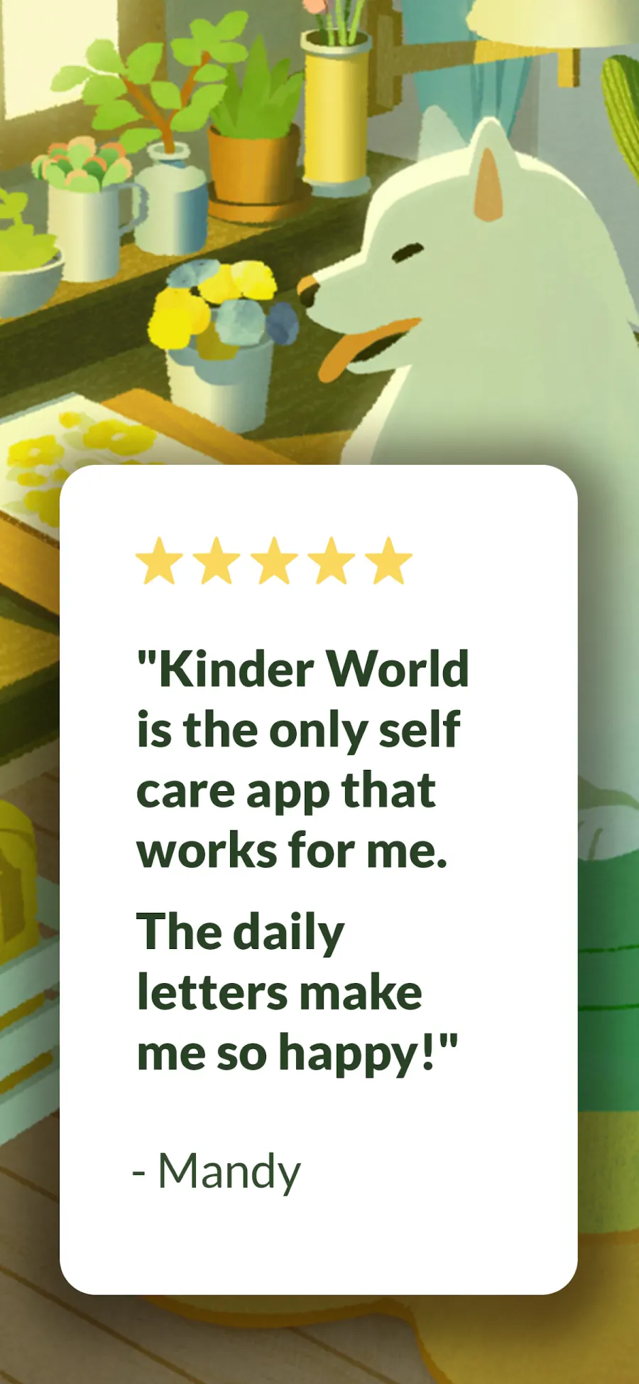 Kinder World gameplay: caring for houseplants with gentle wellbeing prompts