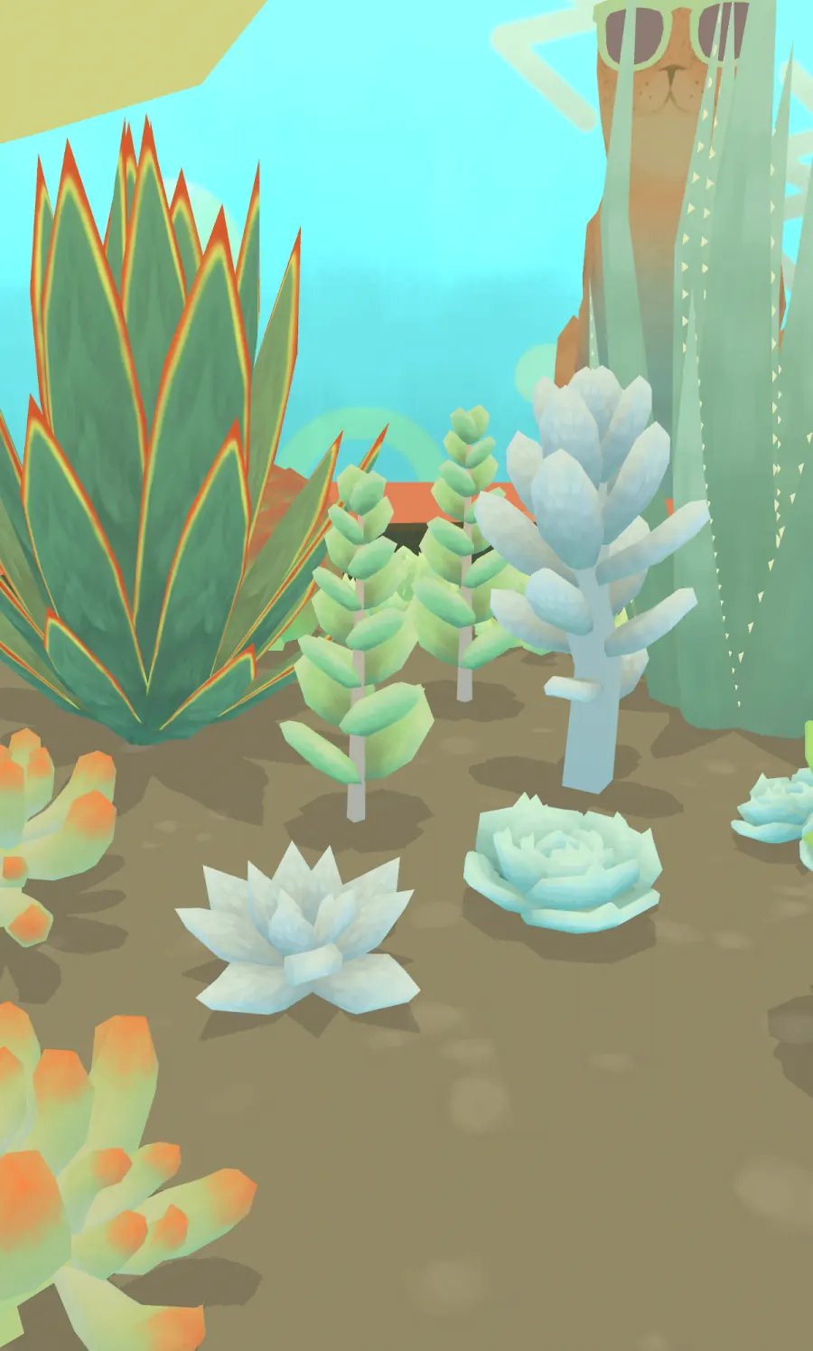 Viridi screenshot: watering the succulents and adopting a tiny snail
